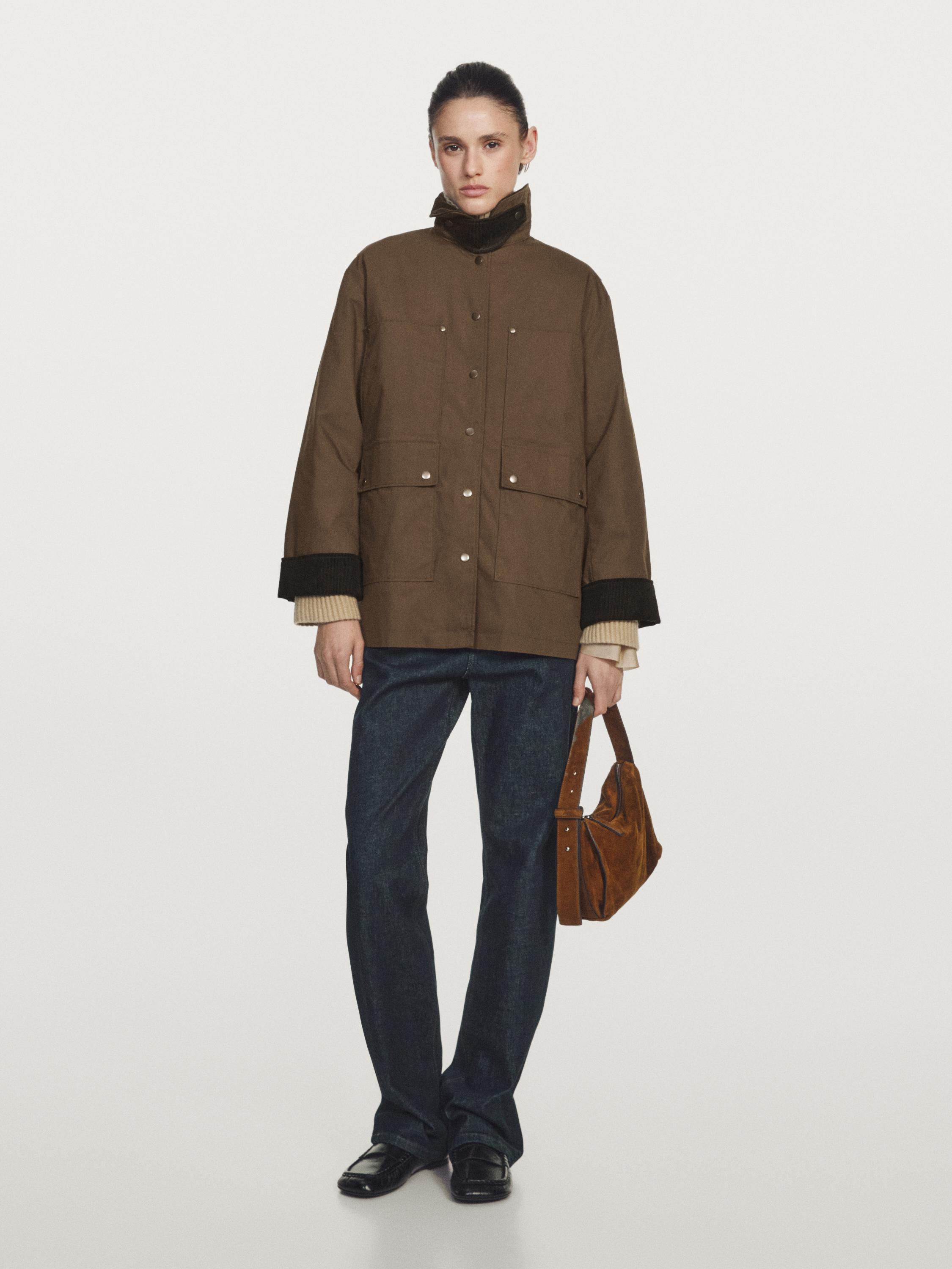 Waxed parka with corduroy detail